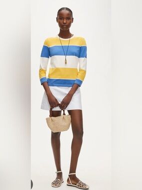 NEW J.Crew Boyfriend jersey ballet-sleeve top in stripe Blue/Yellow Medium